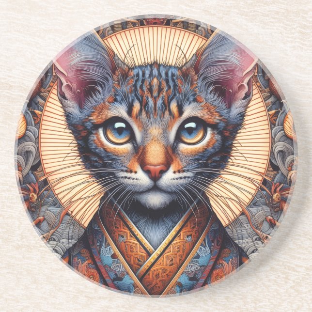 Posavasos Mítico felino fantástico ornamentado regio (Frente)