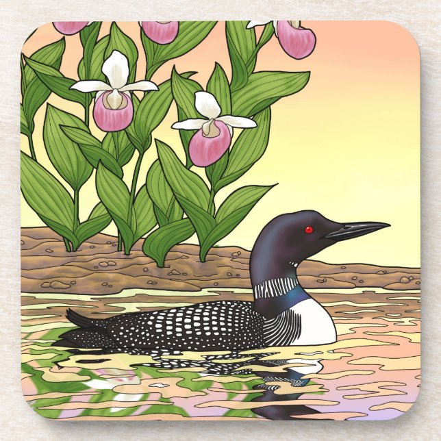 Posavasos MN State Bird Flower Lopper Lady Slipper (Frente)