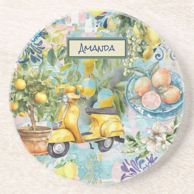 Posavasos Moda azul turquesa siciliano de cítricos coloració (Frente)