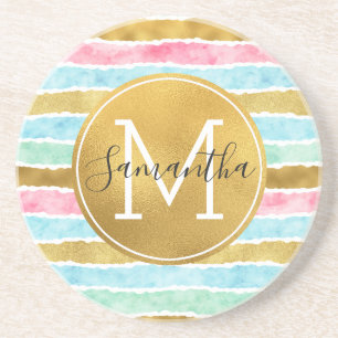 Posavasos Moda Bandas acuáticas doradas Monograma