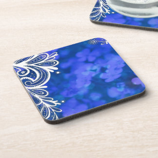 Posavasos Moda bohemiana azul floral encaje blanco