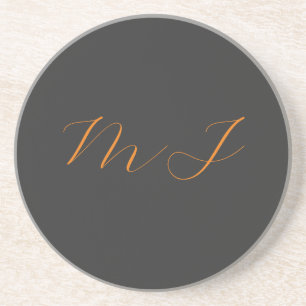Posavasos Moda caligrafía naranja gris monograma nombre inic