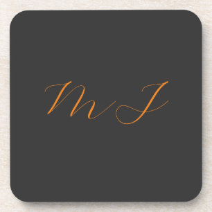 Posavasos Moda caligrafía naranja gris monograma nombre inic