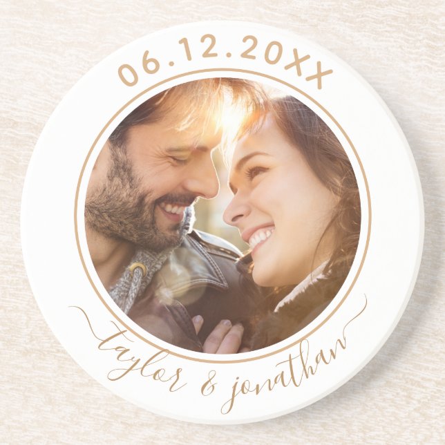 Posavasos Moda de oro elegante Boda moderno foto personaliza (Frente)