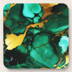 Posavasos Moda Elegante verde oscuro dorado Faux Marble