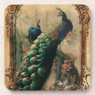 Posavasos moda floral francés campo de pavo real moderno