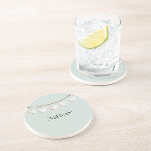 Posavasos Moda Mint Green White Hearts