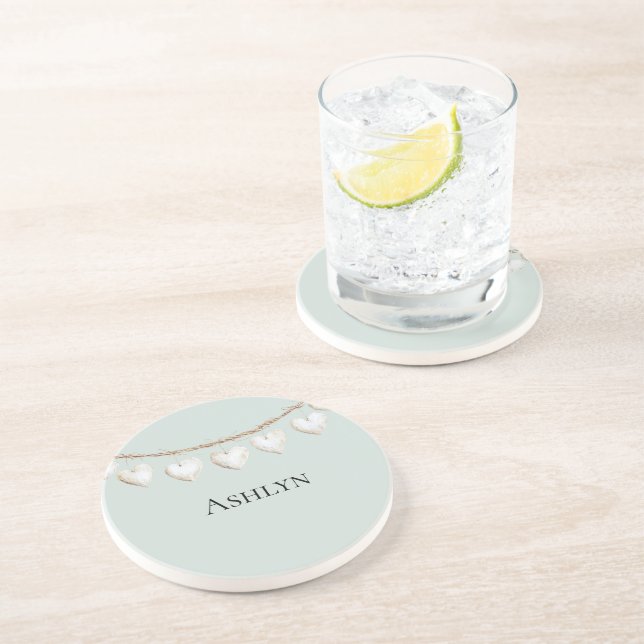 Posavasos Moda Mint Green White Hearts (Lado)