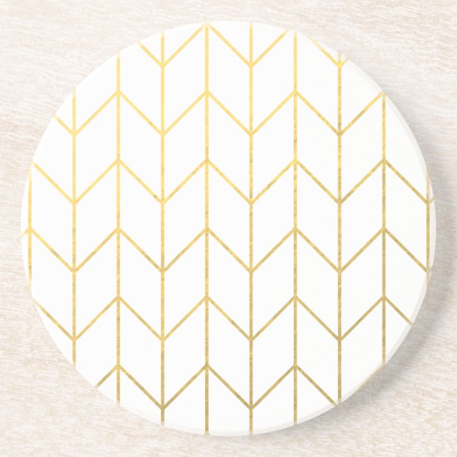 Posavasos Moda moderna del fondo blanco de Chevron del oro (Frente)