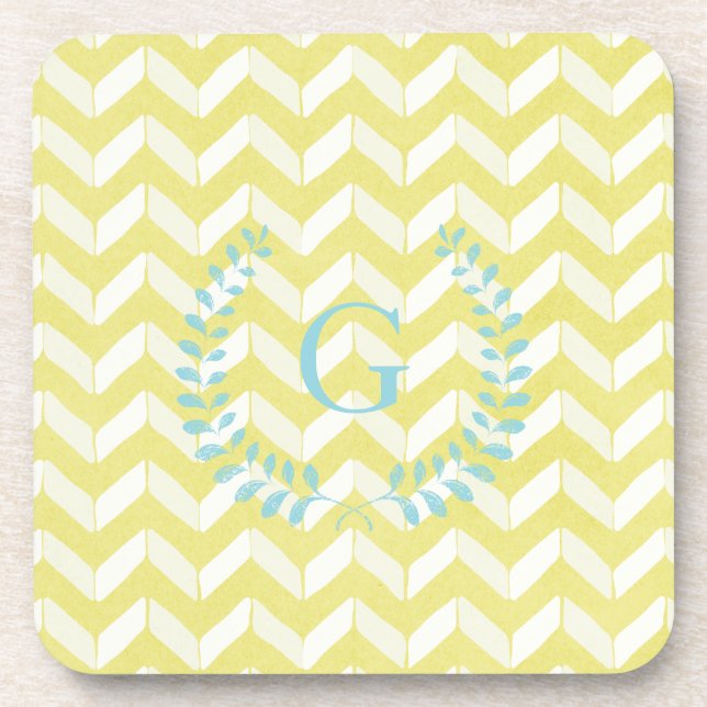 Posavasos Moda Pastel Amarillo Personalizado Chevron Verde a (Frente)