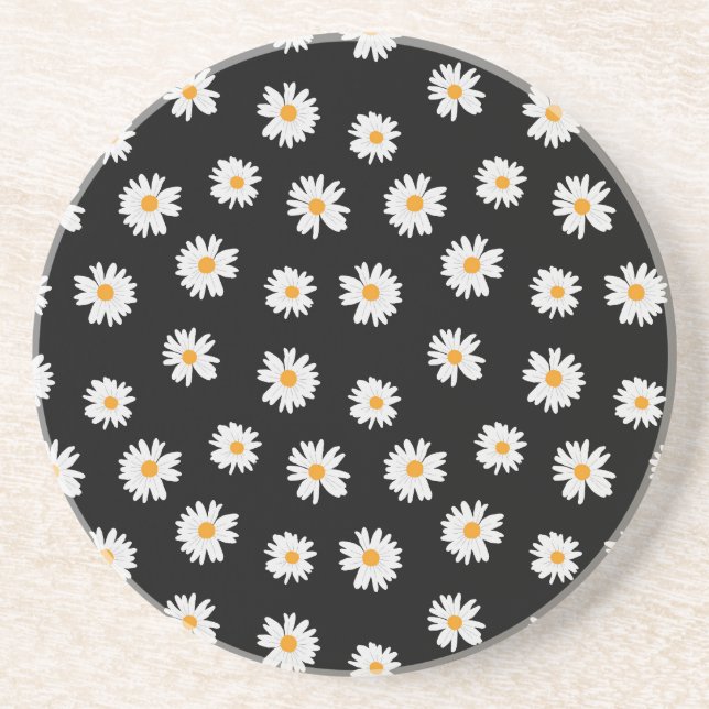Posavasos Moda Patrón de maricas blancas sobre fondo negro (Frente)