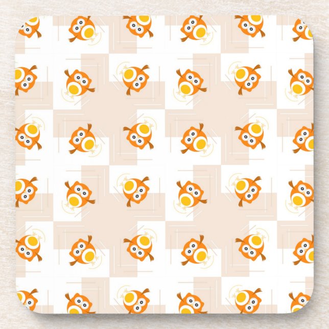 Posavasos Modelo anaranjado del ilustracion del búho (Frente)