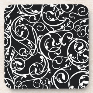 Posavasos Modelo blanco y negro elegante del damasco del