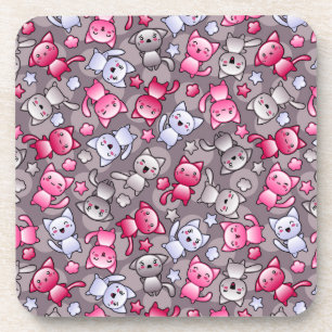 Posavasos modelo con los gatos lindos del doodle del kawaii