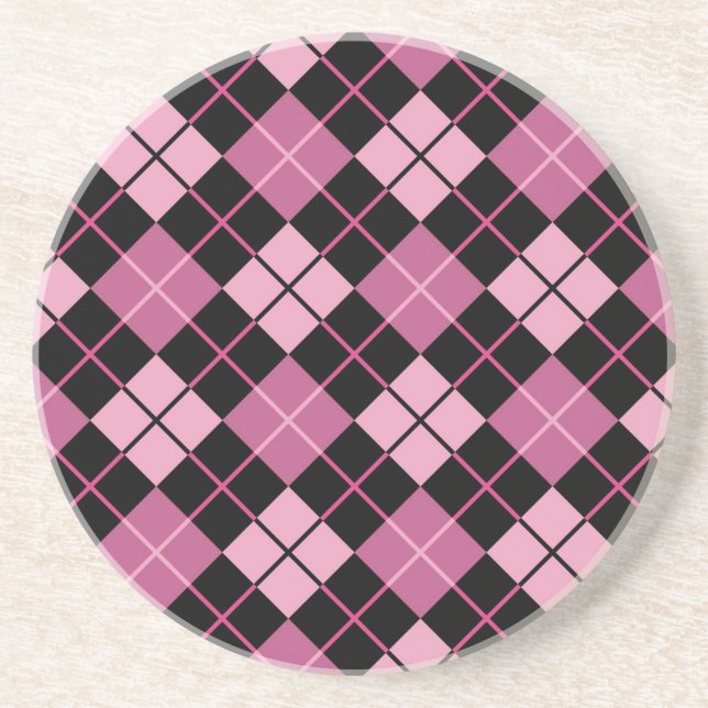 Posavasos Modelo de Argyle en negro y rosa (Frente)