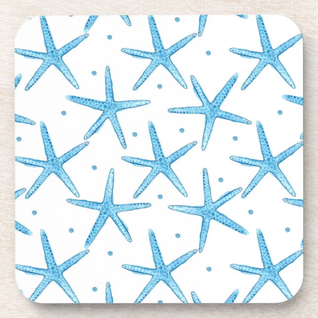 Posavasos Modelo de estrellas azul de mar de la acuarela (Frente)