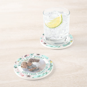 Posavasos Modelo de flor de plantilla de fotografía personal