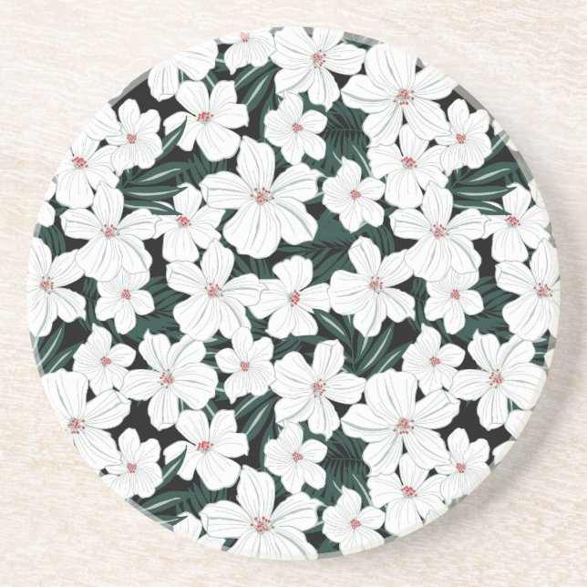 Posavasos Modelo de flores tropical blanco (Frente)