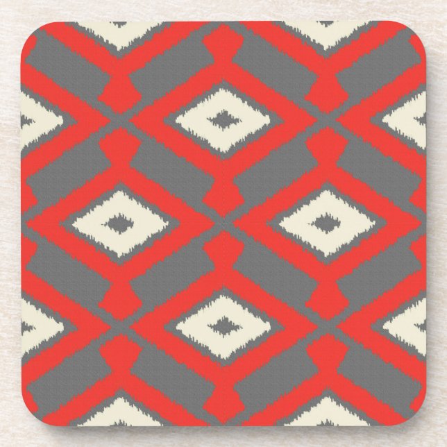 Posavasos Modelo de Ikat - rojo, gris y beige (Frente)