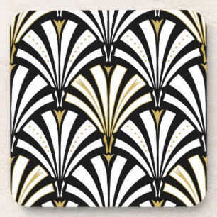 Posavasos Modelo de la fan del art déco - blanco y negro