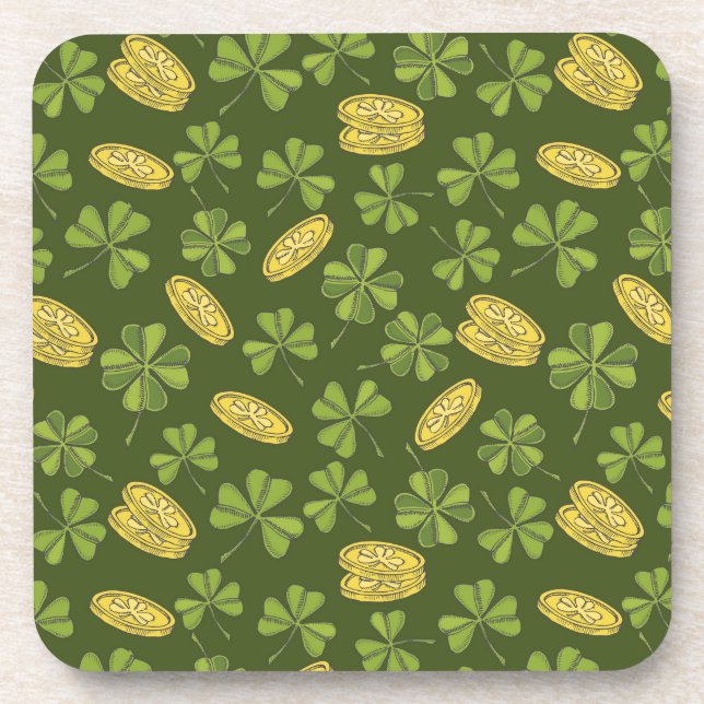 Posavasos Modelo de la moneda de la hoja y de oro del trébol (Frente)