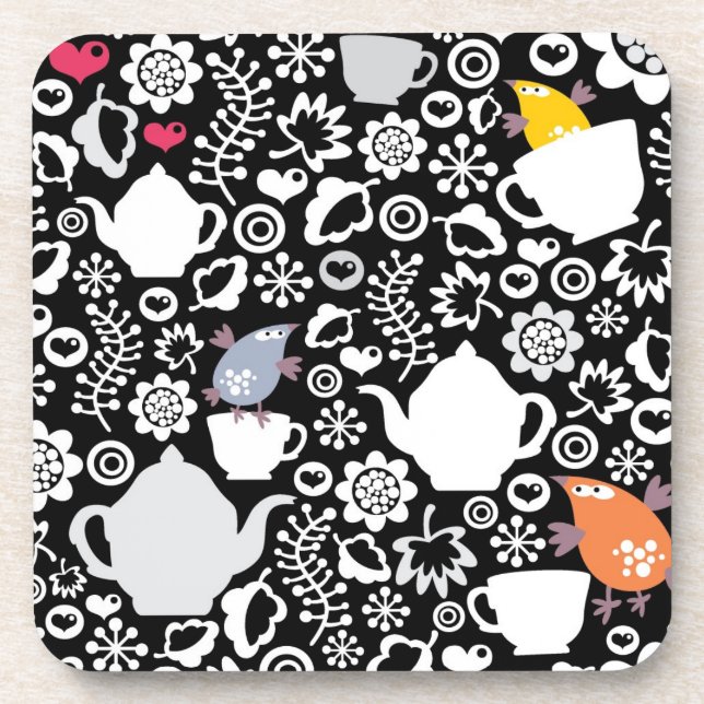 Posavasos Modelo de los pájaros y de las tazas (Frente)