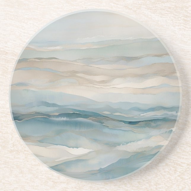 Posavasos Modelo De Onda Verde azulado De Crema Azul Beige A (Frente)