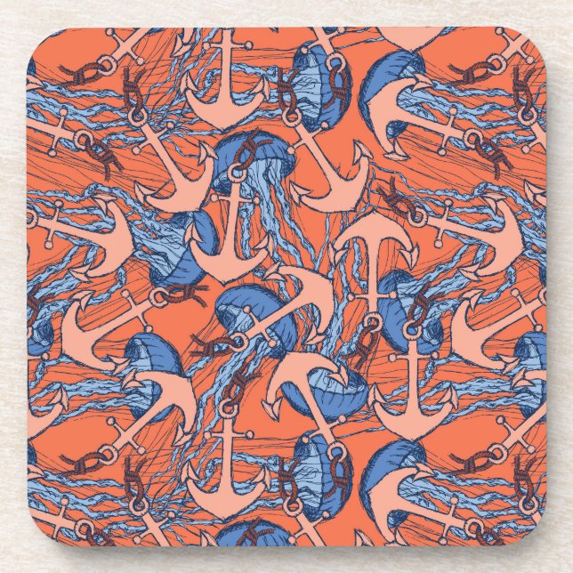 Posavasos Modelo del ancla y de las medusas (Frente)