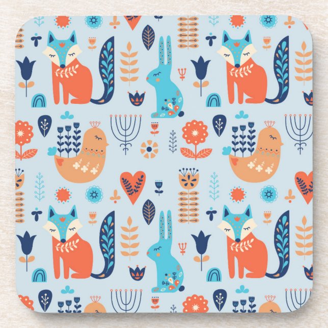 Posavasos Modelo del animal del arbolado del arte popular (Frente)