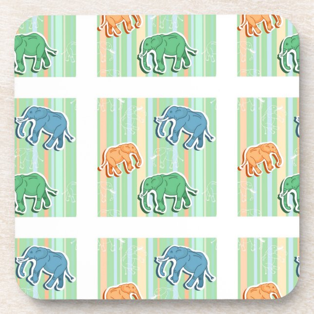 Posavasos Modelo del elefante en rayas verdes (Frente)