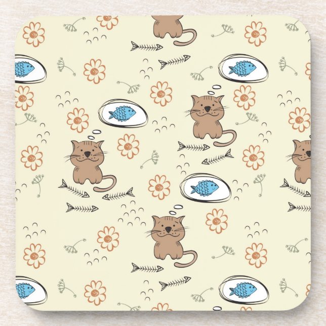 Posavasos modelo del gato y de los pescados (Frente)