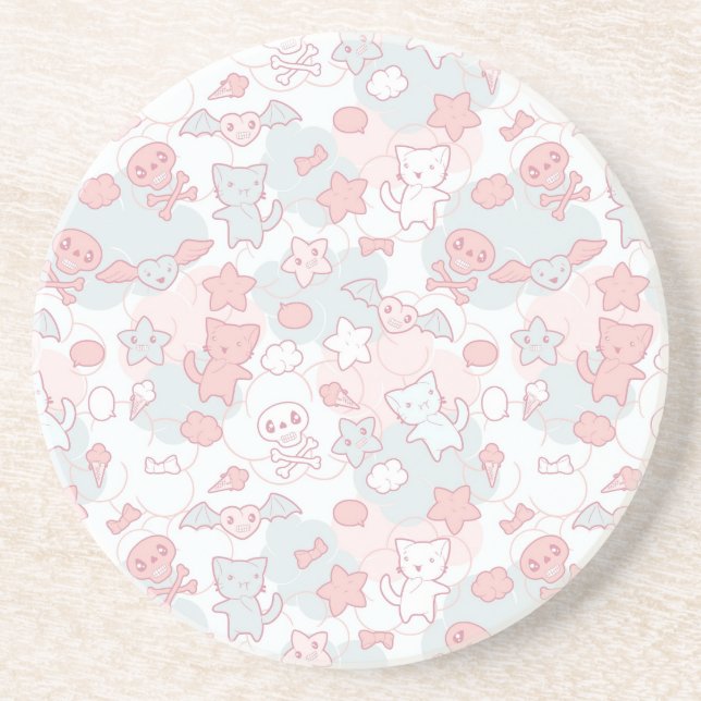 Posavasos modelo del kawaii con doodle (Frente)