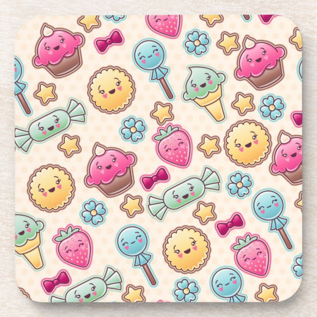 Posavasos Modelo del niño de Kawaii con doodles lindos (Frente)