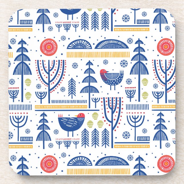 Posavasos Modelo del pájaro del invierno del arte popular (Frente)