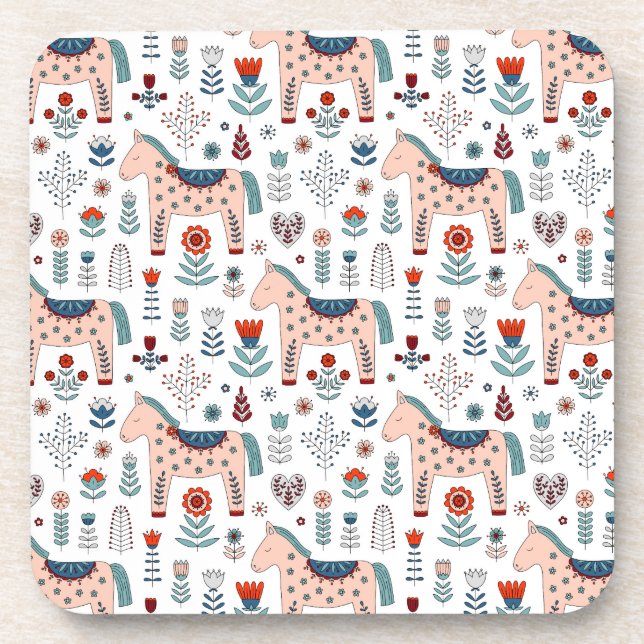 Posavasos Modelo escandinavo del arte popular del caballo (Frente)