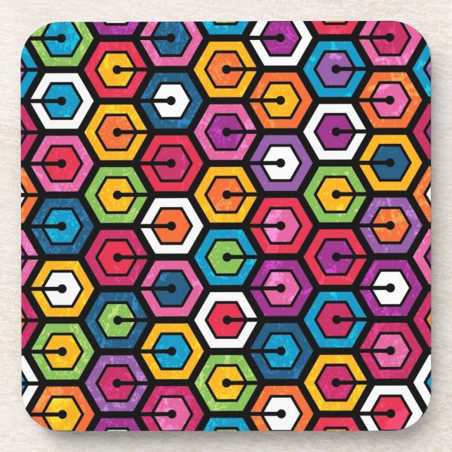 Posavasos Modelo geométrico colorido con hexágonos (Frente)