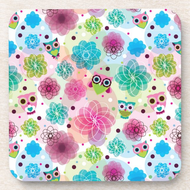 Posavasos Modelo lindo del fondo del búho de la flor (Frente)