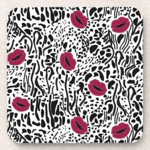 Posavasos Modelo moderno de los labios B&W del lápiz labial