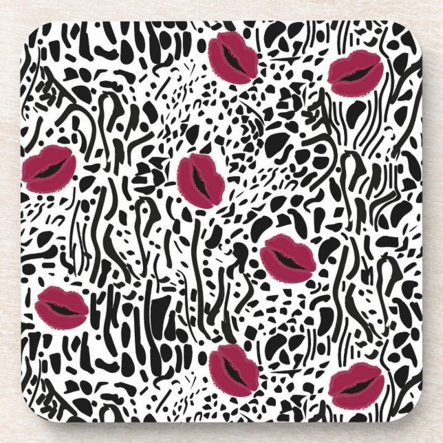 Posavasos Modelo moderno de los labios B&W del lápiz labial (Frente)