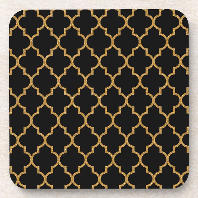 Posavasos Modelo negro de Quatrefoil del oro (Frente)