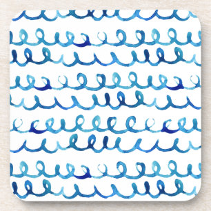 Posavasos Modelo ondulado de la acuarela azul pintada a mano