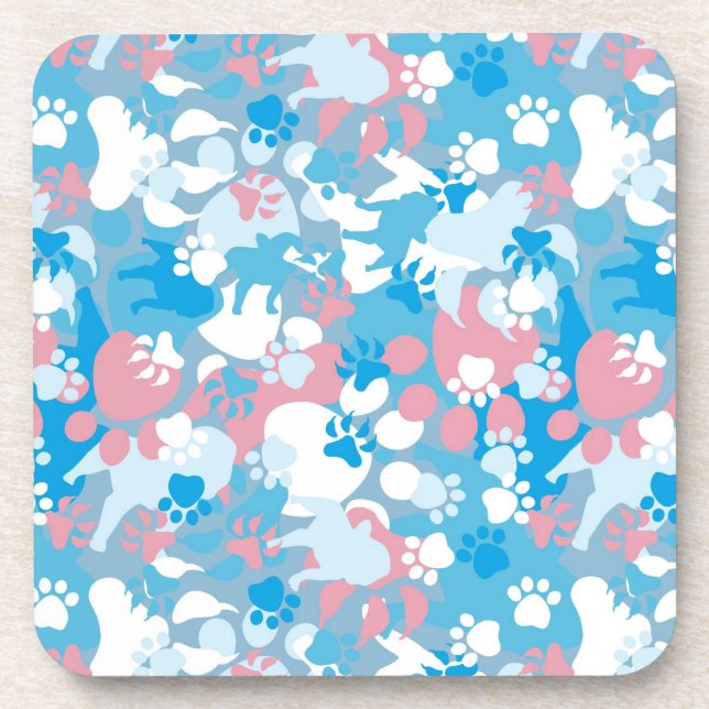Posavasos Modelo rosado y azul del perro del camuflaje (Frente)