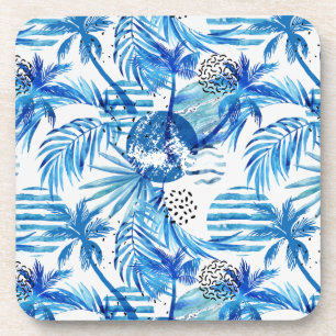 Posavasos Modelo tropical azul brillante de la acuarela