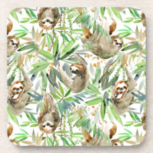 Posavasos Modelo tropical de la pereza de la acuarela