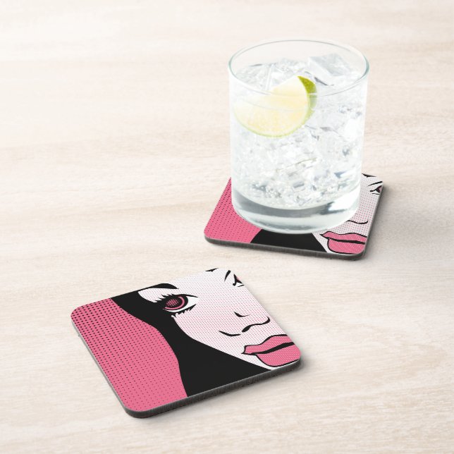 Posavasos Modern Comic Book Pop Art of Woman's Face (Lado Derecho)