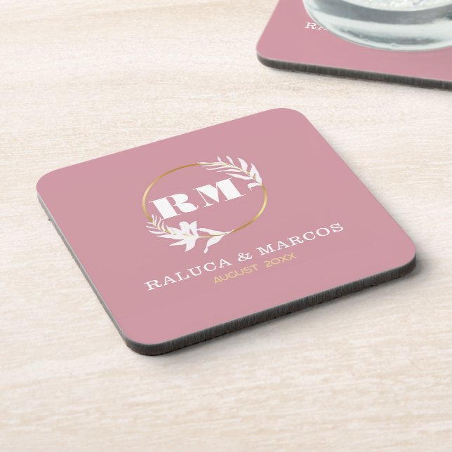 Posavasos Modern Custom Monogram Anniversary Keepsake (Lado Izquierdo)