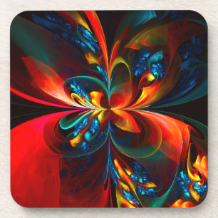 Posavasos Modern Floral Resumen Art Naranja Patrón Azul #14