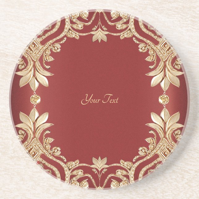 Posavasos Modern Gold Red Floral Sandstone Coaster (Frente)