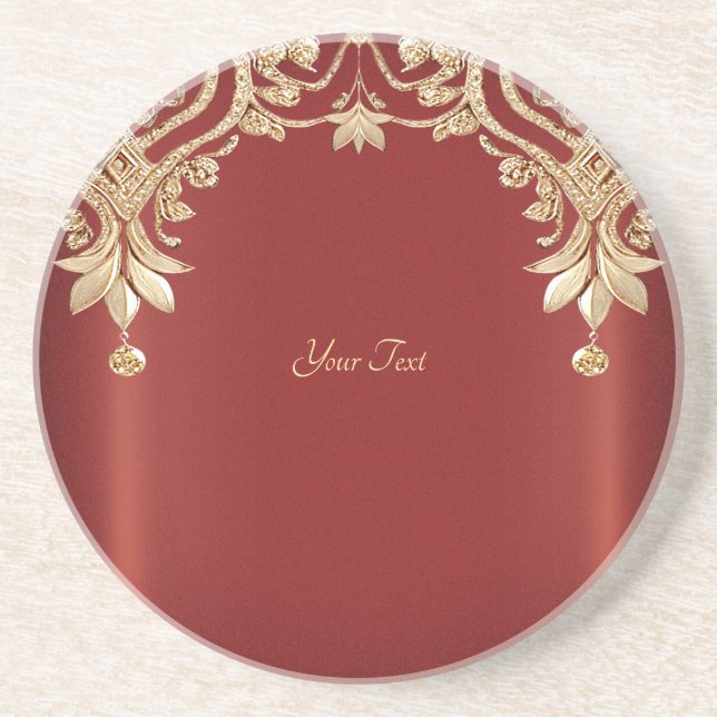 Posavasos Modern Gold Red Floral Sandstone Coaster (Frente)