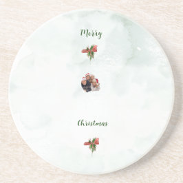 Posavasos Modern merry Christmas family photo coaster 